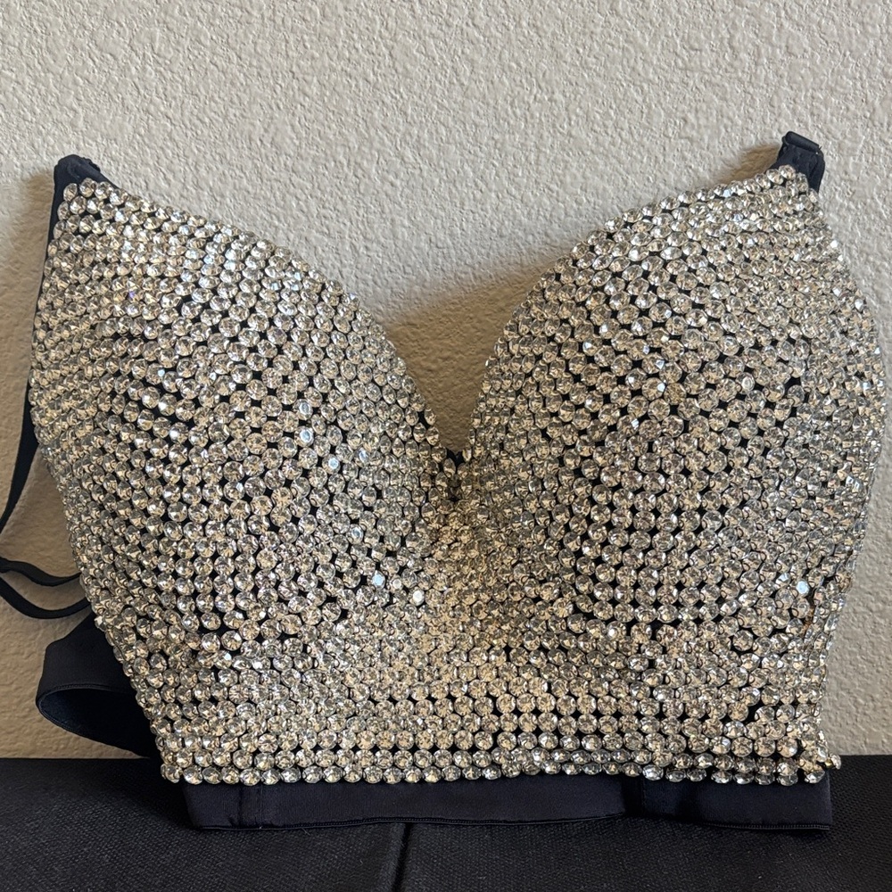 Elegant Silver Embellished Women's Bralette